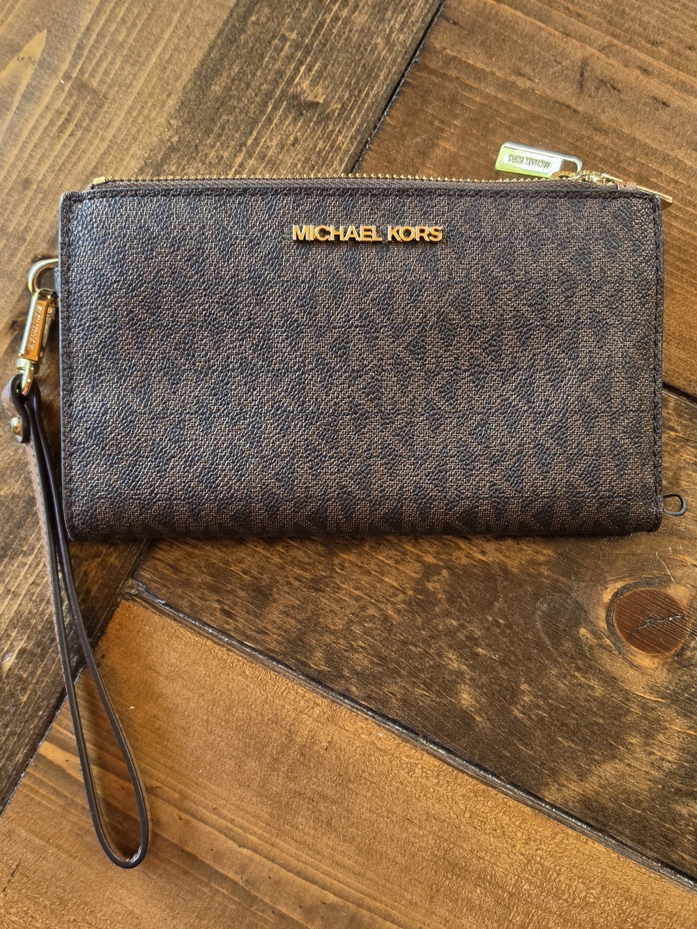 Michael Kors Brown Logo Wristlet